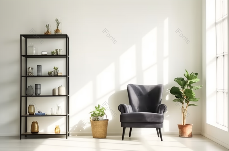 实拍极简家装室内光影变化架子沙发绿植,高清,摄影图,摄影图片,图片大全,摄影图免费下载